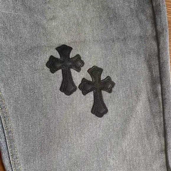 Chrome Hearts Cross Leather Embroidered Logo Jeans - Picture 7 of 9